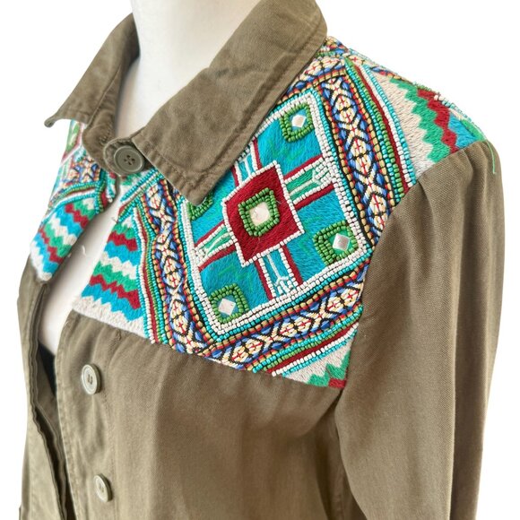 Zara Khaki Beaded and Embroidered Boho Jacket - Picture 1 of 7